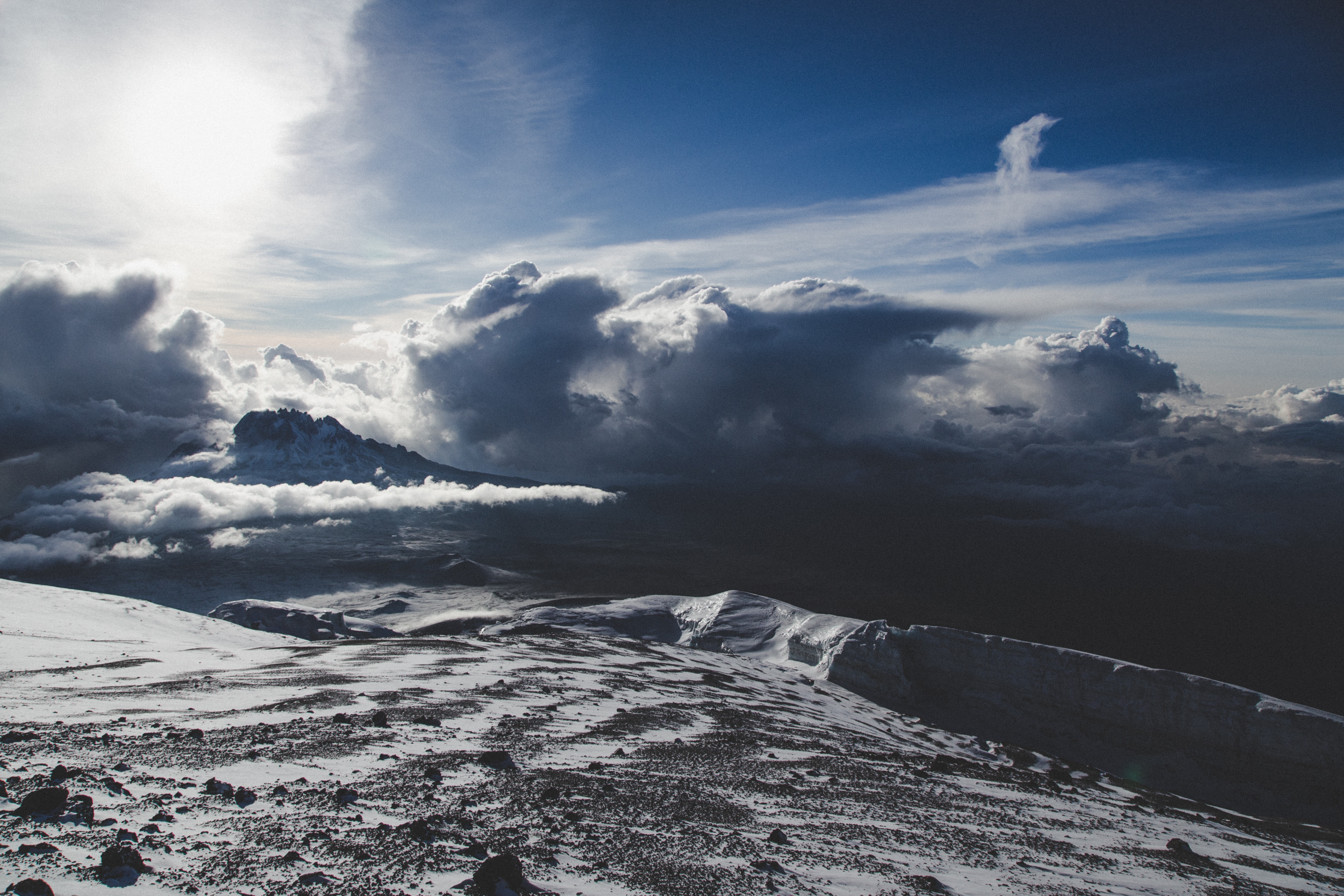 Kilimanjaro summit landscape above the clouds