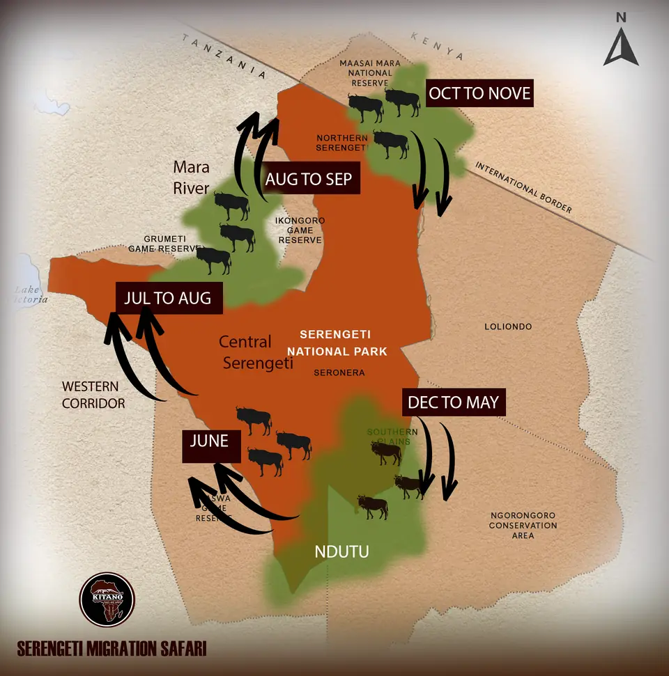 serengeti migration safari map